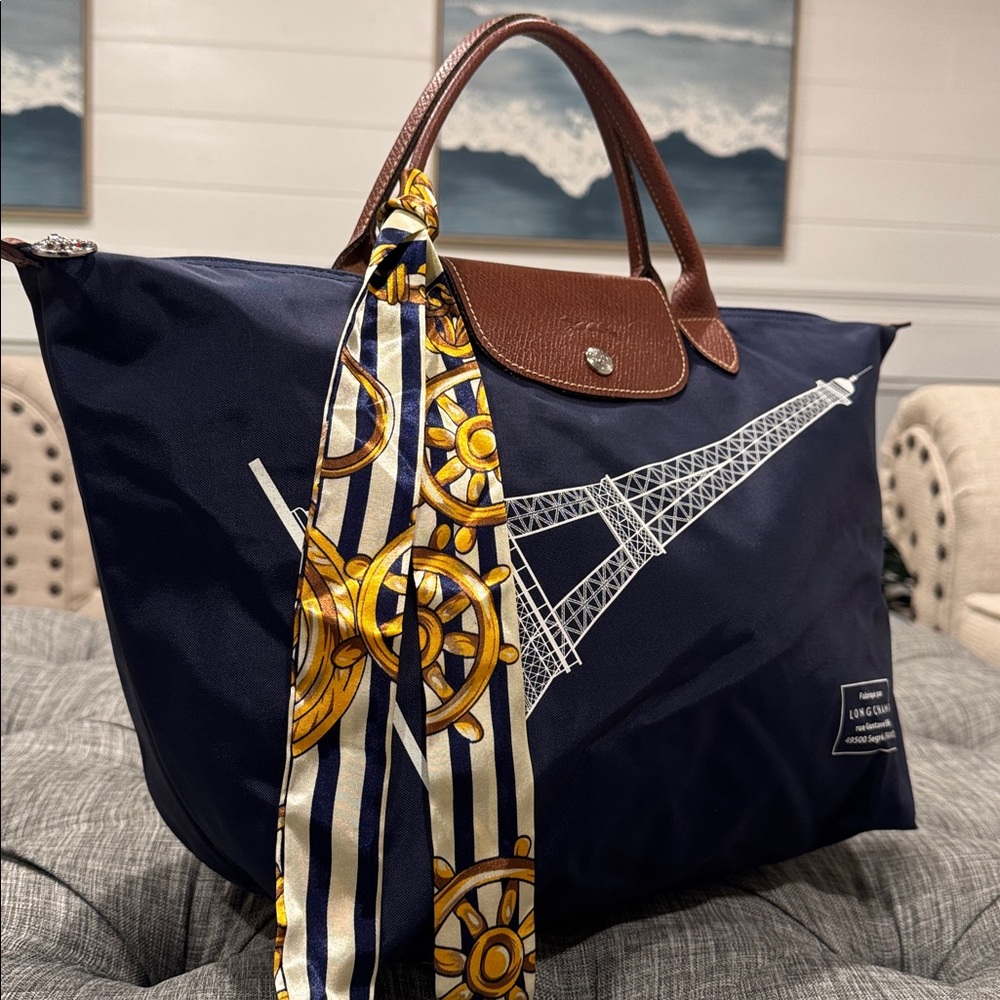 Longchamp Tote Navy Le Pliage Limited Edition Eiffel Tower Bag - Picture 3 of 17